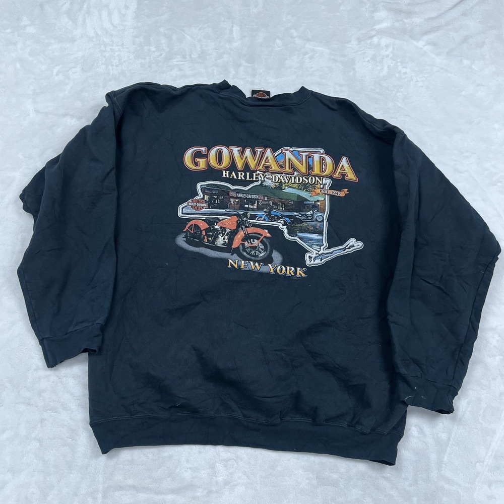 Harley-Davidson Sweatshirt Mens Large Black Gowanda New York Graphic Crewneck